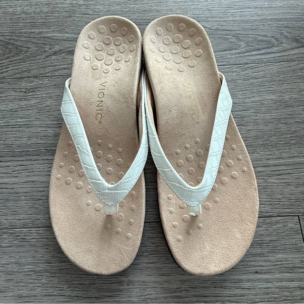 Vionic Leather Thong Sandals Dillon White Women Size 11